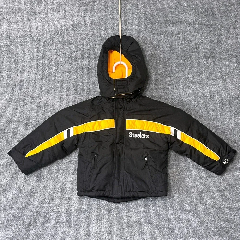 NFL Pittsburgh Steelers Puffer Jacket Toddler 3T Black Yellow Hooded Parka Coat